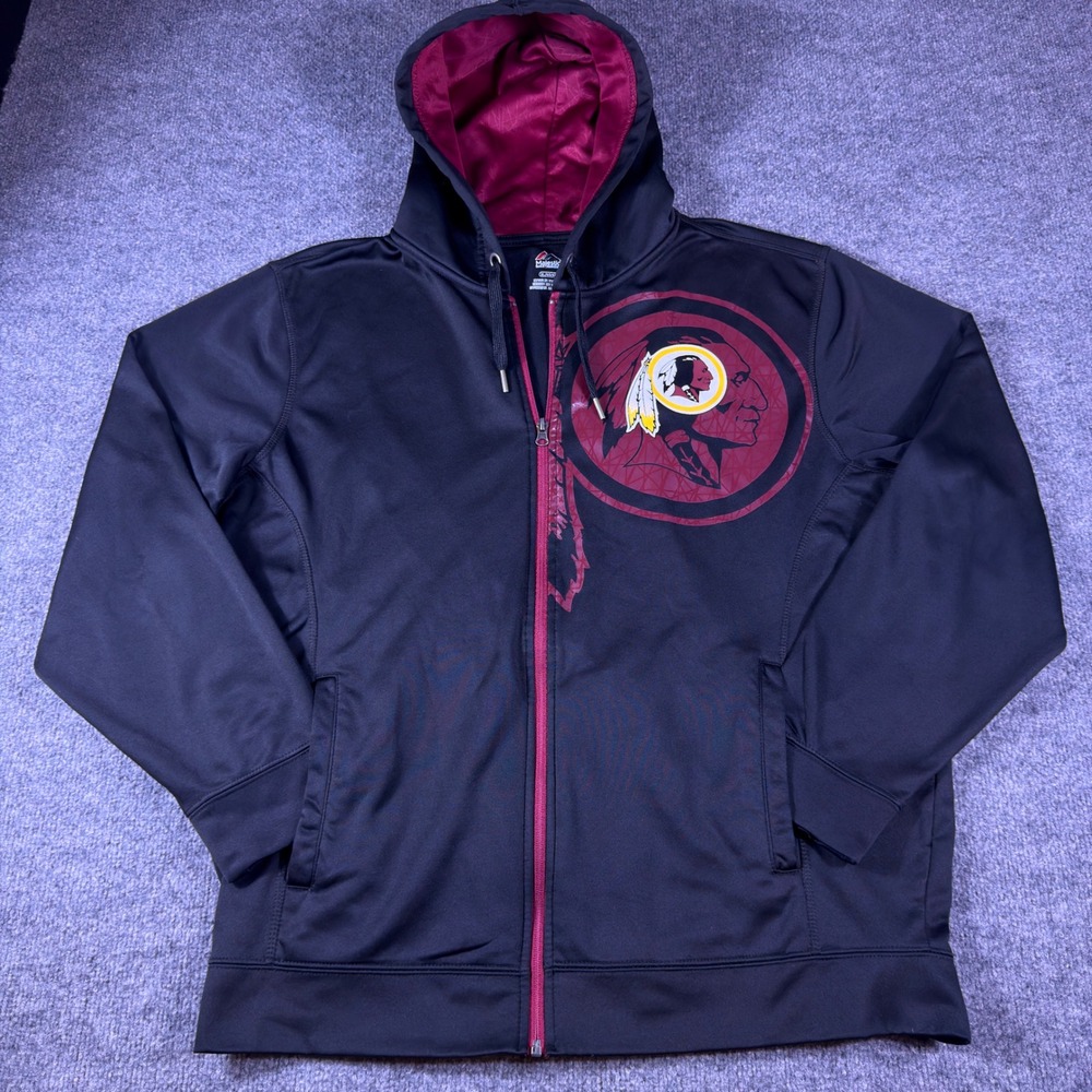 Majestic NFL Washington Redskins Full Zip Hoodie Black Burgundy Mens XL KCHC